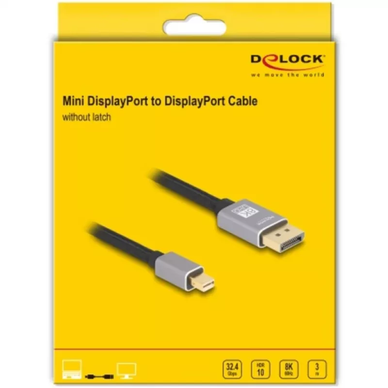 Delock - DisplayPort-kaapeli - Mini DisplayPort (M) - DisplayPort (M) - DisplayPort 1.4 - 3,0 m - tukee 8K 60 Hz - musta, harmaa (81093)