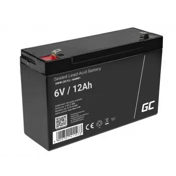 Sinetöity lyijyakku (VRLA) AGM-akku Green Cell 6V 12Ah, 94×151×50 mm, 1,65 kg