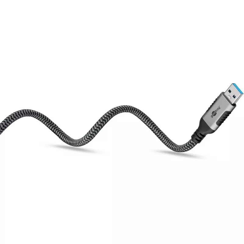 Ethernet-kaapeli USB-A 3.2 Gen1 uros > RJ-45 uros, LAN-sovitin musta/hopea, 5 metriä, punottu tekstiilivaippa