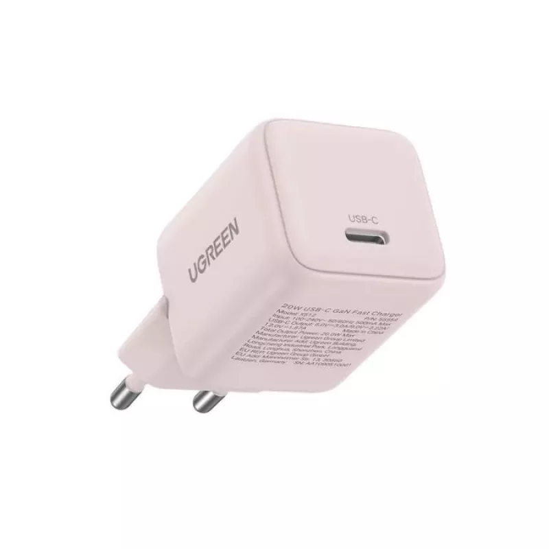 Virtalähde UGREEN X512 20W USB-C PD-pikalataus, pinkki, 100–240V tulo, 1× USB-C