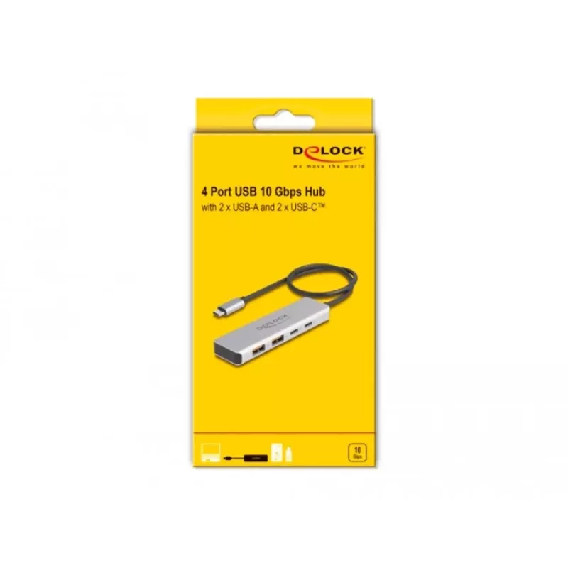 DeLOCK USB-keskitin USB Type-C 10 Gbit/s 2x Type-A 2x Type-C 35 cm kaapeli