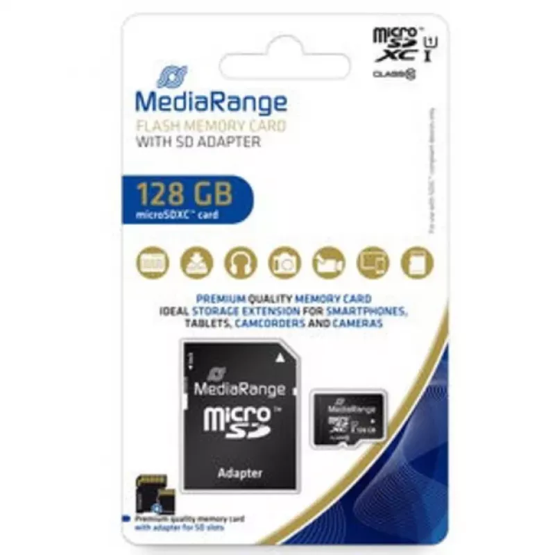 MediaRange MR945 - flash-muistikortti (microSDXC SD-adapterilla) - 128 GB - UHS-I / Class10 - microSDXC - musta (MR945)