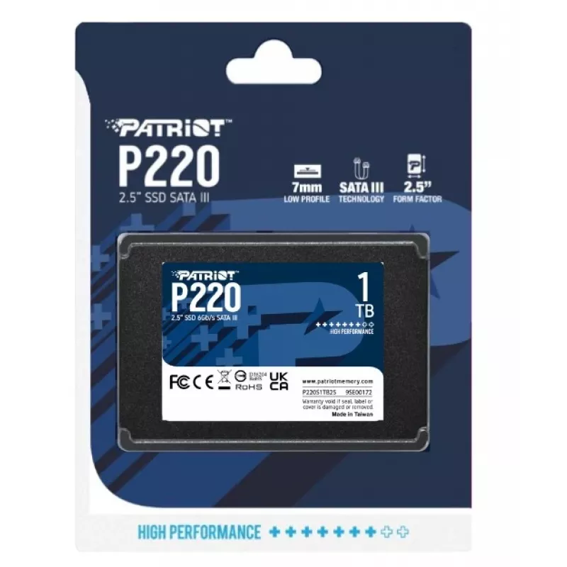 2,5 tuuman SATA III SSD PATRIOT P220 1 TB — 550/500 MB/s, 50k IOPS, 7 mm