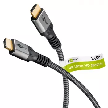 Plus High-Speed-HDMI-kaapeli Ethernetillä, 4K @ 60Hz (harmaa, 15 metriä)