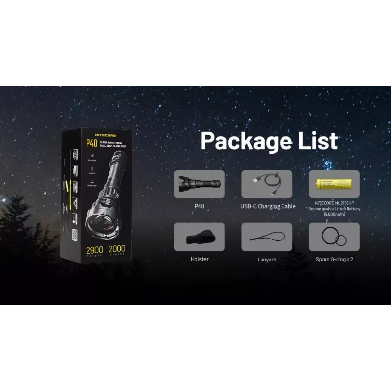 Taskulamppu Nitecore P40 2000 lumenia ultrapitkä kantama, malli P40
