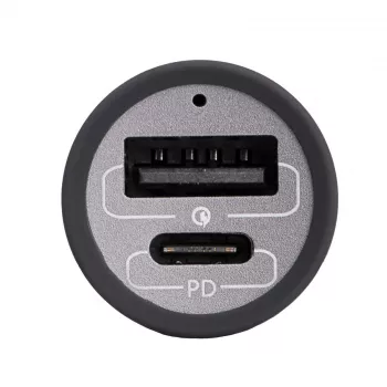 Akyga AK-CH-26 GaN-autolaturi 12/24 V, 100 W, USB-C PD 3.0 + USB-A QC 3.0, harmaa