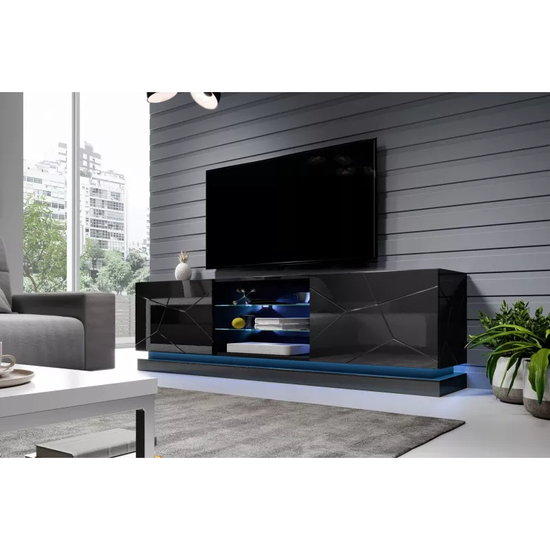 Cama TV-kaappi QIU 200 MDF musta kiiltävä/musta kiiltävä