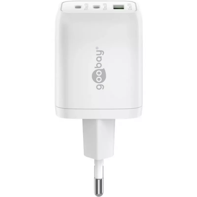 USB-C-pikalaturi Nano, PD, GaN, 65 wattia (valkoinen, 1x USB-A, 2x USB-C PD, Charge 3.0)