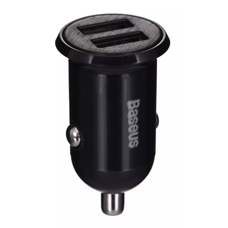 Autolaturi Baseus Gain Pro yleinen musta – 2× USB 2.0, 2,4 A per portti, tulo 12–24 V, lähtö 5 V