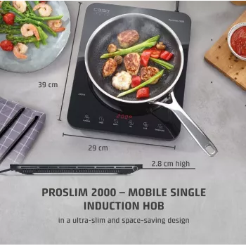 Caso ProSlim 2000 2236 kannettava yksittäinen induktiokeittotaso, lasi, kosketusohjaus, musta