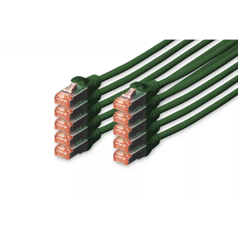 DIGITUS CAT6 S/FTP -kytkentäkaapeli, 0,25 m, vihreä, 10 kpl:n pakkaus