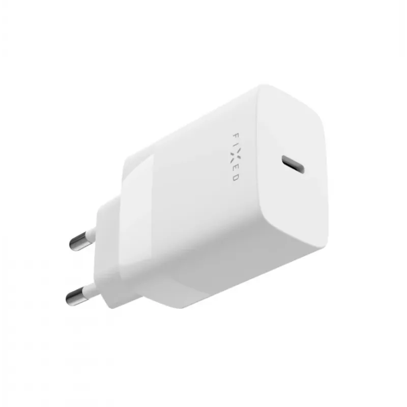 USB-C-matkalaturi FIXED FIXC30N-C-WH — kompakti 30W USB-C-verkkolaite, yhden portin pikalataus