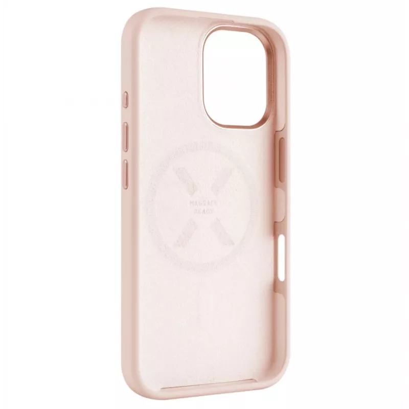 Takakansi FIXED Apple iPhone 16 Liquid Silicone pinkki MagFlow ohut suojakotelo