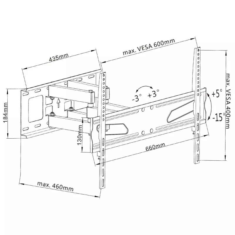 Maclean MC-723 B - seinäteline näytölle 37-70, 600x400 VESA, enintään 40 kg, musta