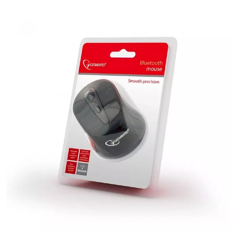 Langaton optinen Bluetooth-hiiri GEMBIRD MUSWB2 — oikeakätisille, 1600 DPI, 6 painiketta, musta/harmaa, AAA-paristot
