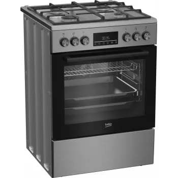 Vapaasti seisova kaasu-sähköliesi BEKO FBM62330GXTN 60 cm, 4-liekkinen kaasukeittotaso, 72 l sähköuuni, energiatehokkuusluokka A