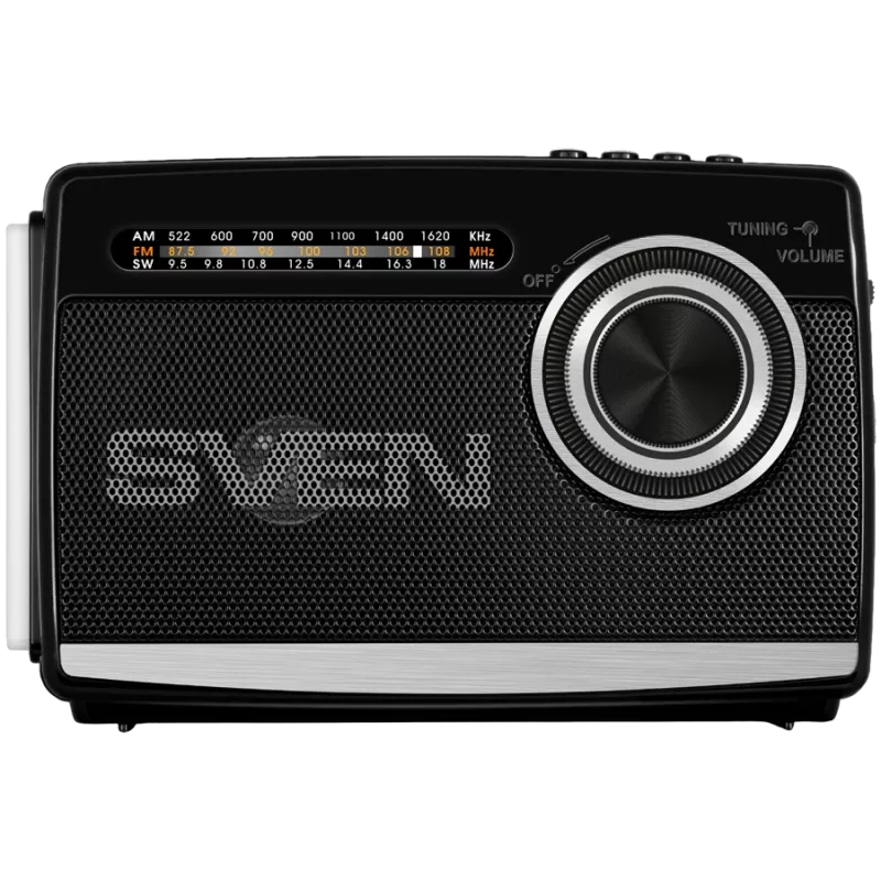 Kaiutin SVEN SRP-155, musta (3W, Bluetooth, FM/AM/SW, USB, microSD, taskulamppu, akku)