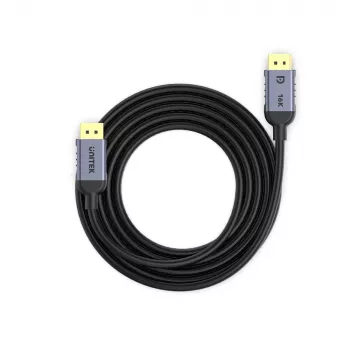 Unitek C1626GY01-1.5M DisplayPort-kaapeli – 1,5 m, DisplayPort 2.1, uros-uros, 360 Hz, 15360×8640, harmaa