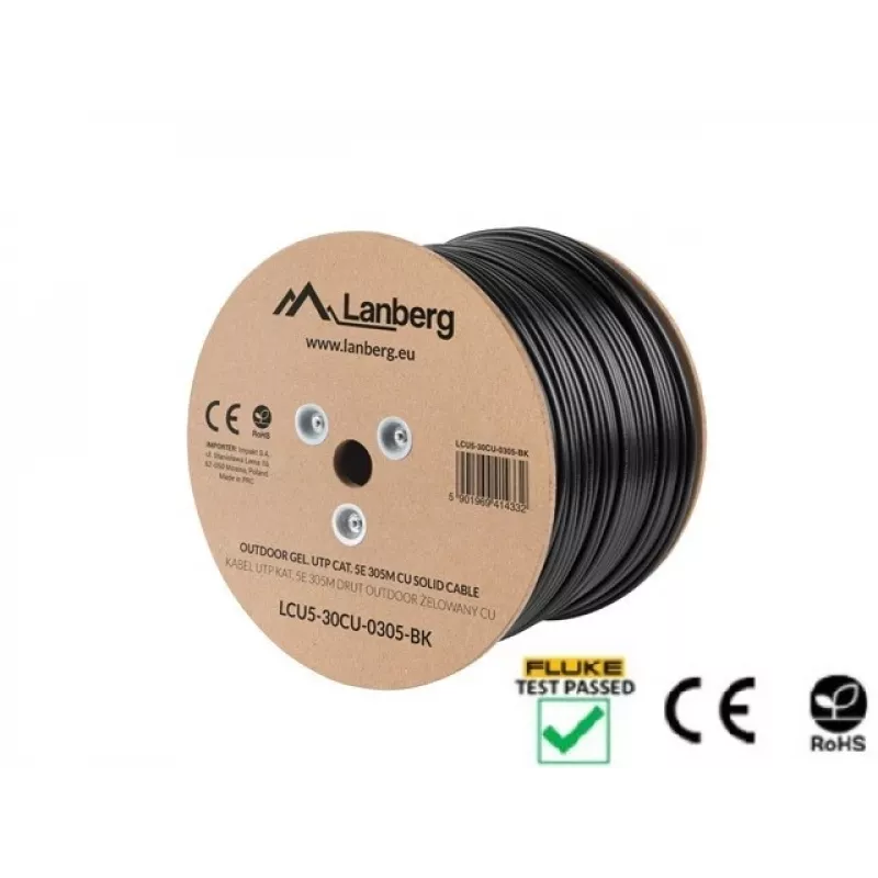 Lanberg LCU5-30CU-0305-BK verkkokaapeli 305 m Cat5e U/UTP (UTP) musta (LCU5-30CU-0305-BK)