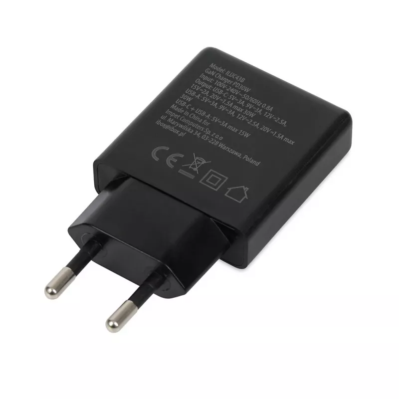 iBOX C-43 Slim GaN PD30W -seinälaturi, musta