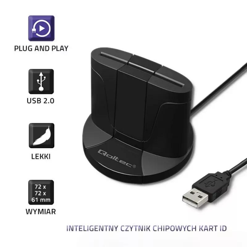 Älykortinlukija Qoltec 50632 USB 2.0 musta 1 m kaapeli