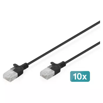 Verkkokaapeli DIGITUS CAT 6 U-UTP ohut, 3 m, musta – 10 kpl:n pakkaus