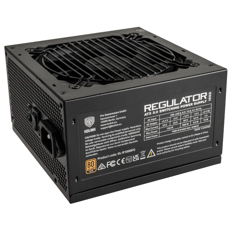 Kolink Regulator 80 PLUS Gold virtalähde, ATX 3.0, PCIe 5.0, modulaarinen - 1000 wattia