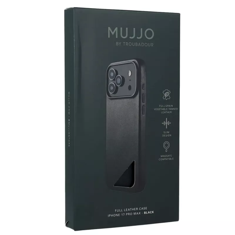 Mujjo Full Leather Case -kotelo iPhone 17 Pro Max musta
