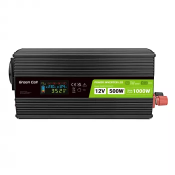 Green Cell jännitemuunnin PowerInverter LCD 12 V 500W/1000W auto-invertteri näytöllä – invertteri/adapteri puhtaalla siniaallolla auto musta