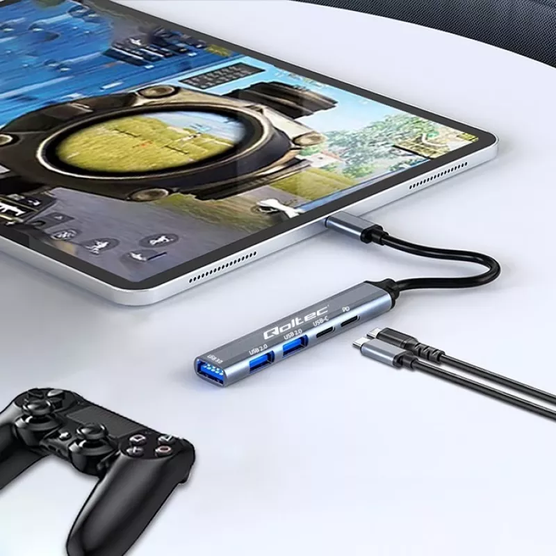 Qoltec 53790 keskitin sovitin USB-C 3.1 5in1 | USB-C PD | USB-C | 2x USB 2.0 | USB 3.0