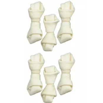 Hampaidenhoito-pureskeluherkku ZOLUX solmittu valkoinen luu 54 g – luonnollinen naudanliha-hampaidenhoitoherkku pienille aikuisille koirille 60 mm, 6 kpl:n pakkaus