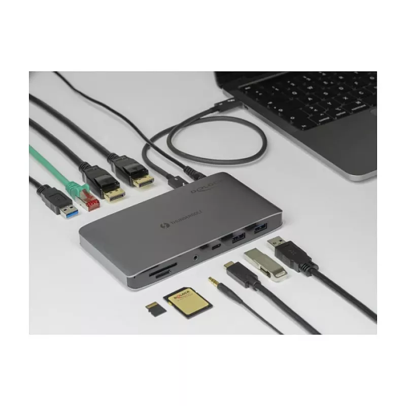 Telakointiasema DeLOCK Thunderbolt 3 8K Dual DisplayPort USB LAN SD ääni PD 3.0