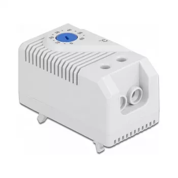 Termostaatti DELOCK 66823, muovikotelo IP20, 30 W, 250 V, 10 A, 43×60×33 mm, sininen/harmaa