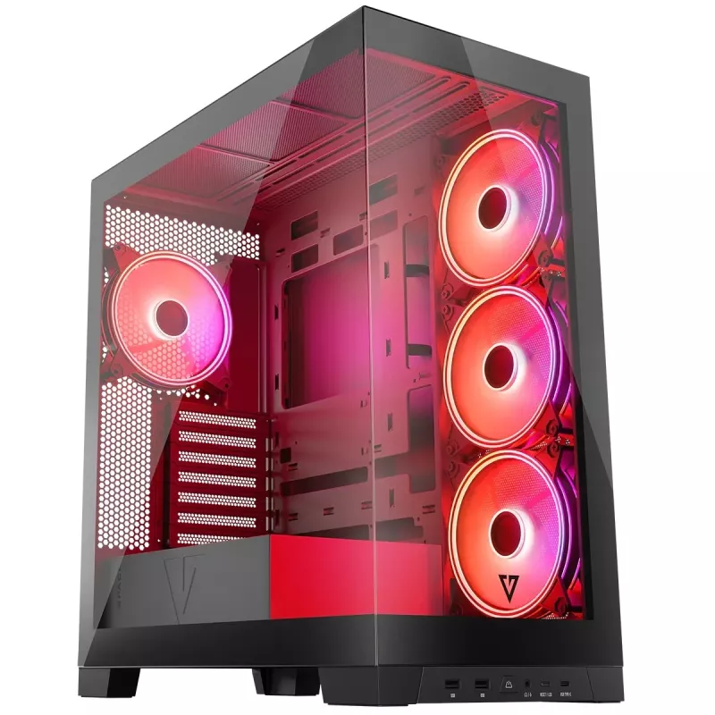 PC-kotelo MODECOM Volcano SPACE APEX ARGB Midi Tower, karkaistu lasi, USB-C, tukee ATX/microATX/Mini-ITX, GPU jopa 430 mm, CPU-jäähdytin jopa 180 mm