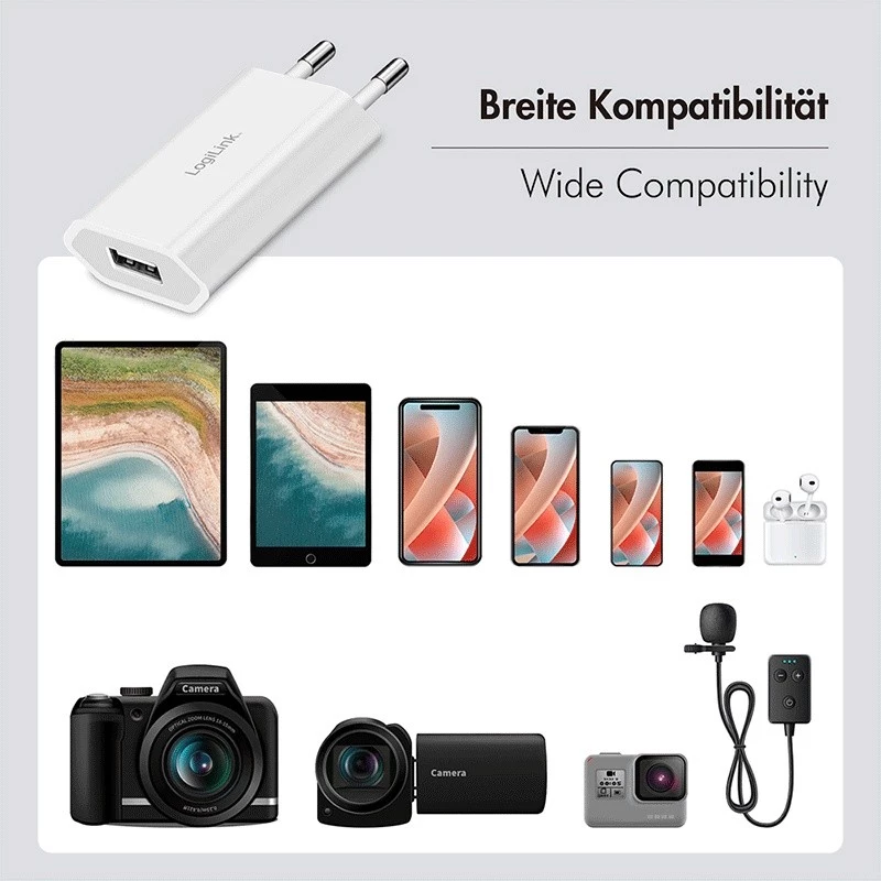 USB-A-pistorasiasovitin, 5W, 5V/1A, 1xUSB-A valkoinen