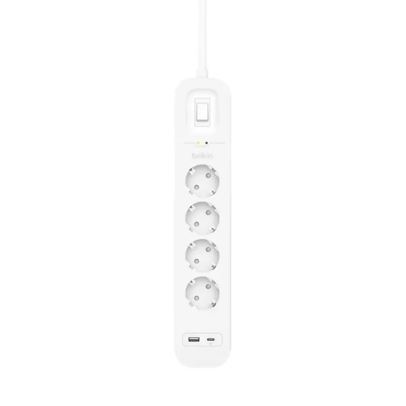 Ylijännitesuoja Belkin SRB001VF2M-V2 — 4 pistorasiaa, USB-C- ja USB-A-liitännät, 2 m kaapeli