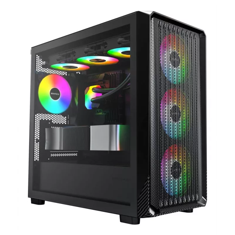 Montech X5M (B) Micro Tower -PC-kotelo – Micro-ATX/Mini-ITX, 3x120mm edessä, 1x120mm takana, tukee ATX-virtalähteitä, 2x3,5 inch + 4x2,5 inch, musta