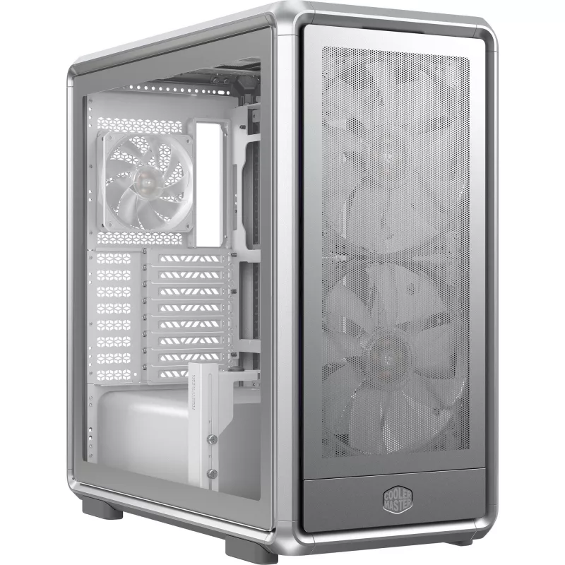 PC Midi Tower Cooler Master MasterFrame 600 Mesh hopea — tukee ATX/EATX, edessä 2×200mm, 2,5 inch/3,5 inch asemat