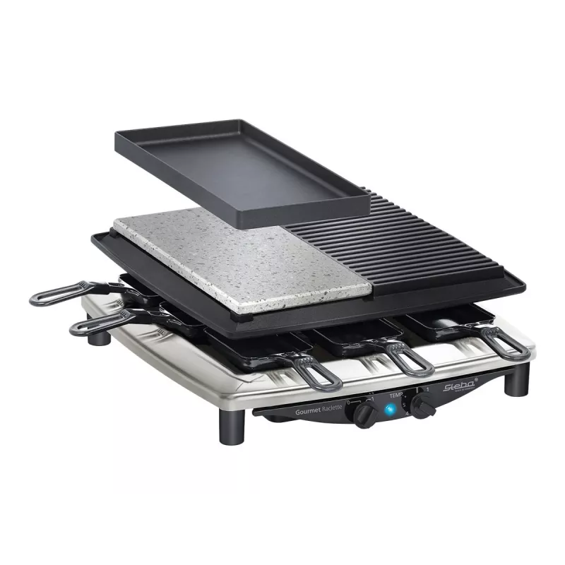 Steba RC 4 Plus Deluxe Chrome raclette-grilli, ruostumaton teräs/musta
