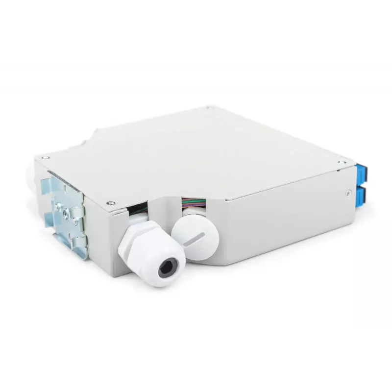 Kuitu-DIN-kisko-kotelo DIGITUS DN-963890, OS2, SC-adapteri ja 2 m pigtail, teräs, sininen/harmaa