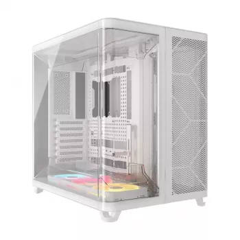 PC-kotelo Corsair AIR 5400 LX-R RGB iCUE LINK miditorni valkoinen — ATX/EATX/Micro-ATX/Mini-ITX, karkaistu lasi, 1×3,5 tuuman + 2×2,5 tuuman paikat, 120 mm tuuletintuki