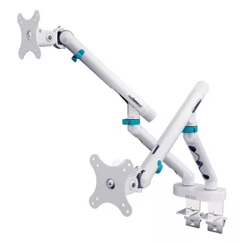 Näyttöteline DIGITUS Dual-Design 2×35 tuuman näytöille, puristin, 2×10 kg, VESA 75–100, kallistettava -45–90°