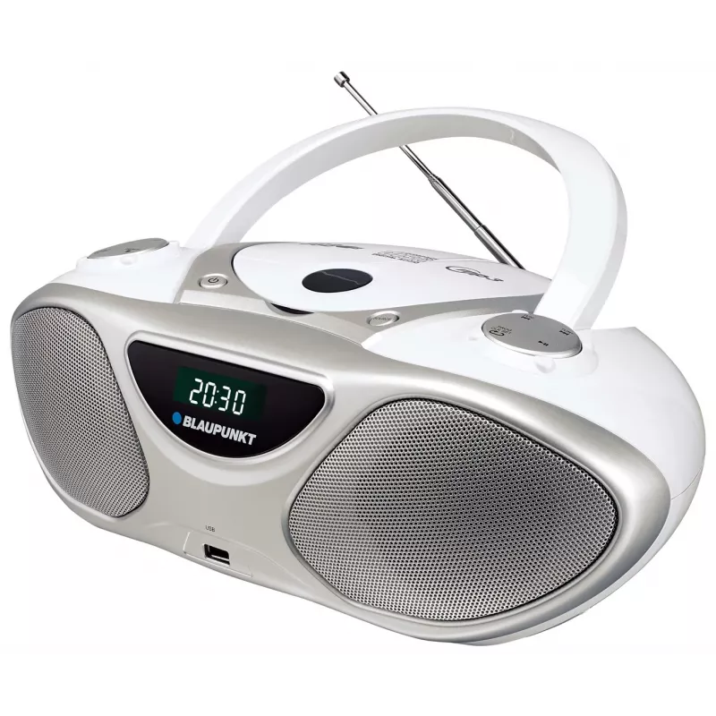 CD-tallennin BLAUPUNKT BB14WH — CD-tallennin MP3-toistolla, USB, LCD, kello, 2x1 W kaiuttimet, hopea/valkoinen