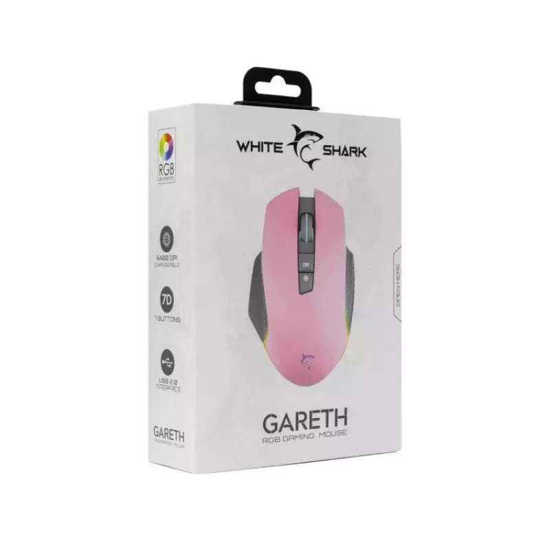 Pelihiiri White Shark GARETH Pink USB Type-A