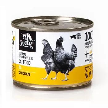 Märkäruoka kissoille 3coty 01 kana 180 g — täysravinto tölkissä aikuisille kissoille, proteiini 19 %, rasva 9 %