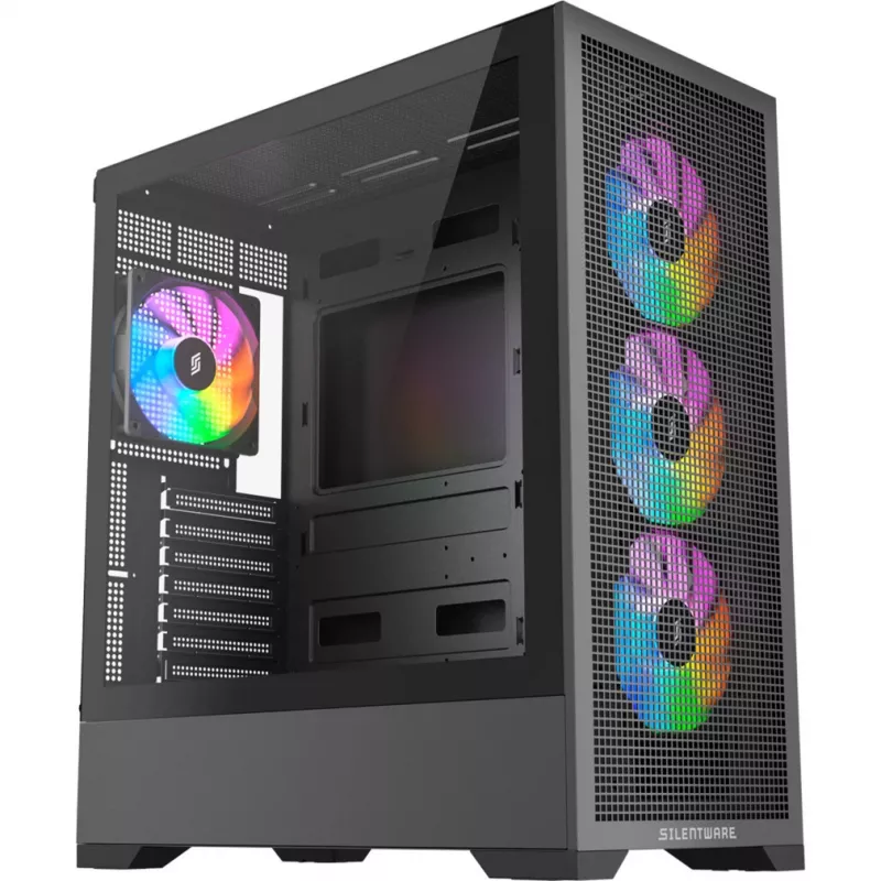 PC-kotelo Silentware Core 100 A-RGB musta — malli CORE100Schwarz, A-RGB-valaistus, Mid-Tower-kokoluokka