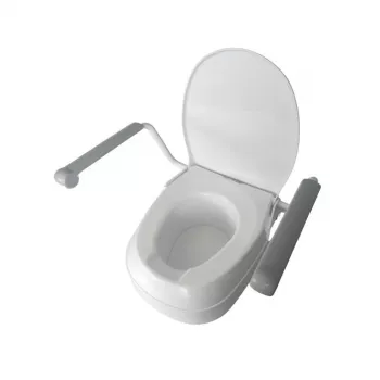 Korotettu wc-istuin Mobilex PLN001 integroiduilla käsituilla, polypropeeni, korkeussäädettävä 6–15 cm, enintään 120 kg