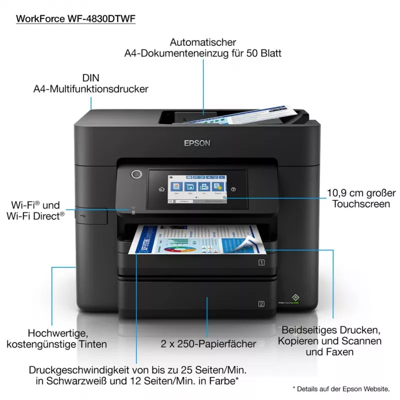Epson WorkForce Pro WF-4830DTWF mustesuihku A4 4800 x 2400 DPI 36 ppm Wi-Fi