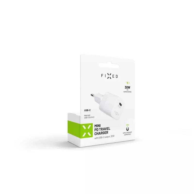 Kannettava USB-C-matkalaturi FIXED FIXC30M-C-WH 30W kompakti muotoilu