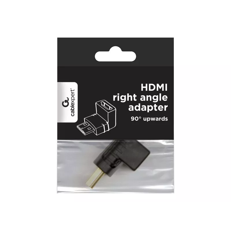 HDMI-sovitin GEMBIRD A-HDMI90-FML, HDMI–HDMI, 90° kulmasovitin, musta
